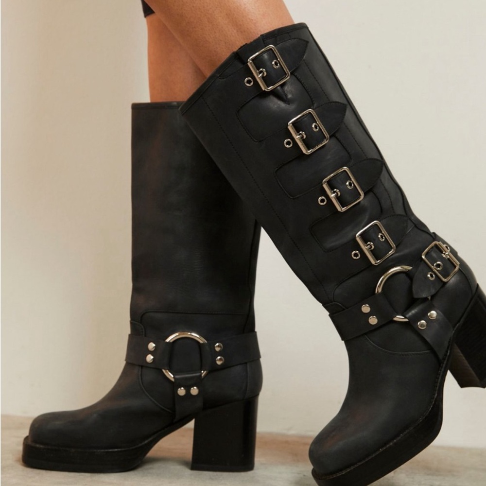 Jeffrey Campbell Free People Buckle Up Baby Moto Boots
